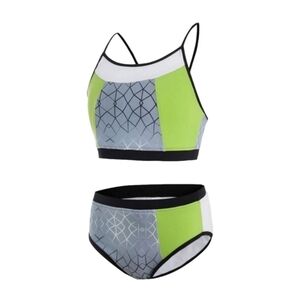 As Rose Rich Swim Bikini Pull On Crosscross Back Gray Lime Green